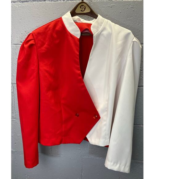 Vintage 1980s Red & White Color Block Plus Skirt Suit Volup Mod Size 24 - Picture 8 of 10